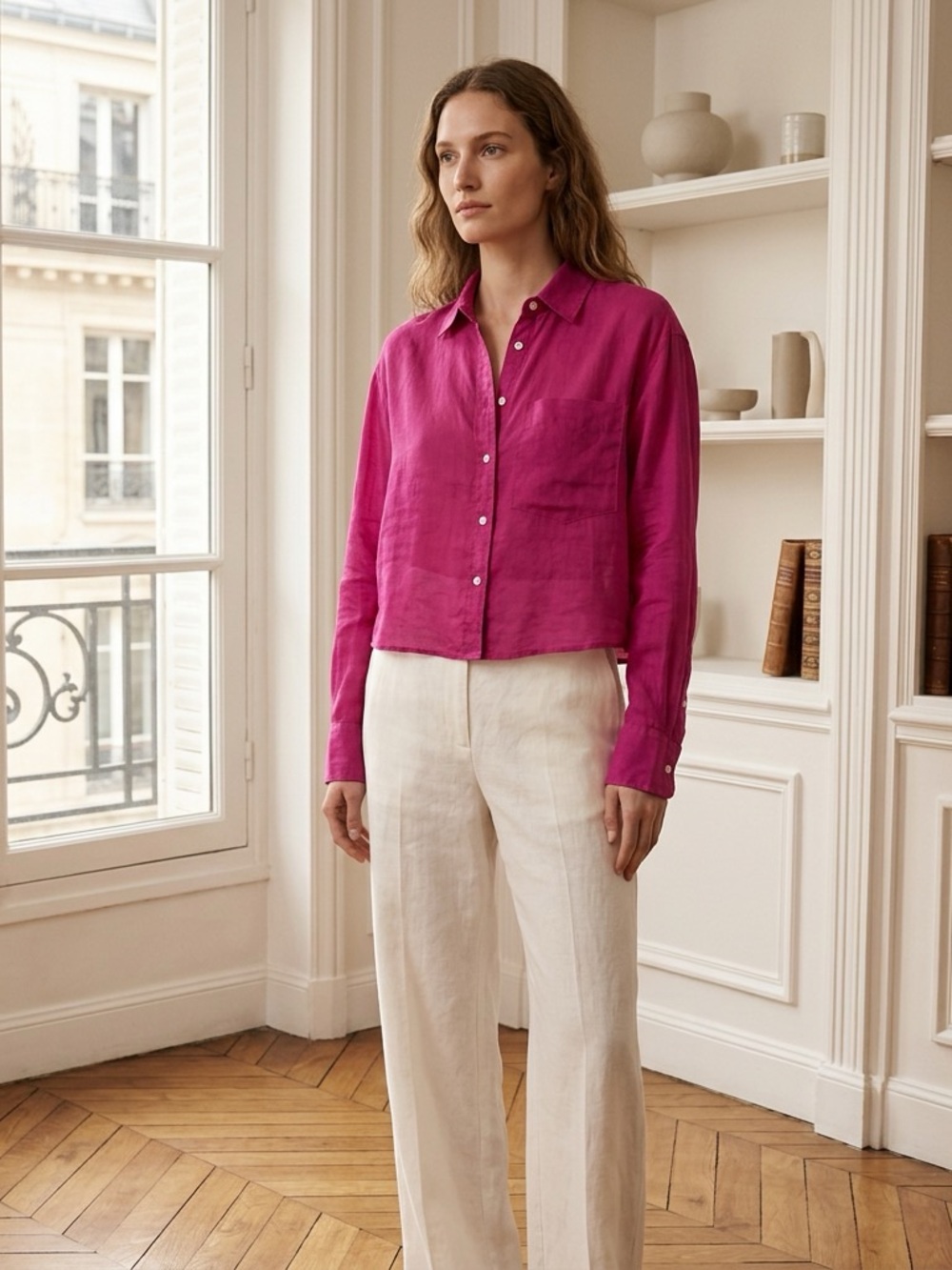 Banana Republic Bright Fuchsia Button-Up Shirt size Small